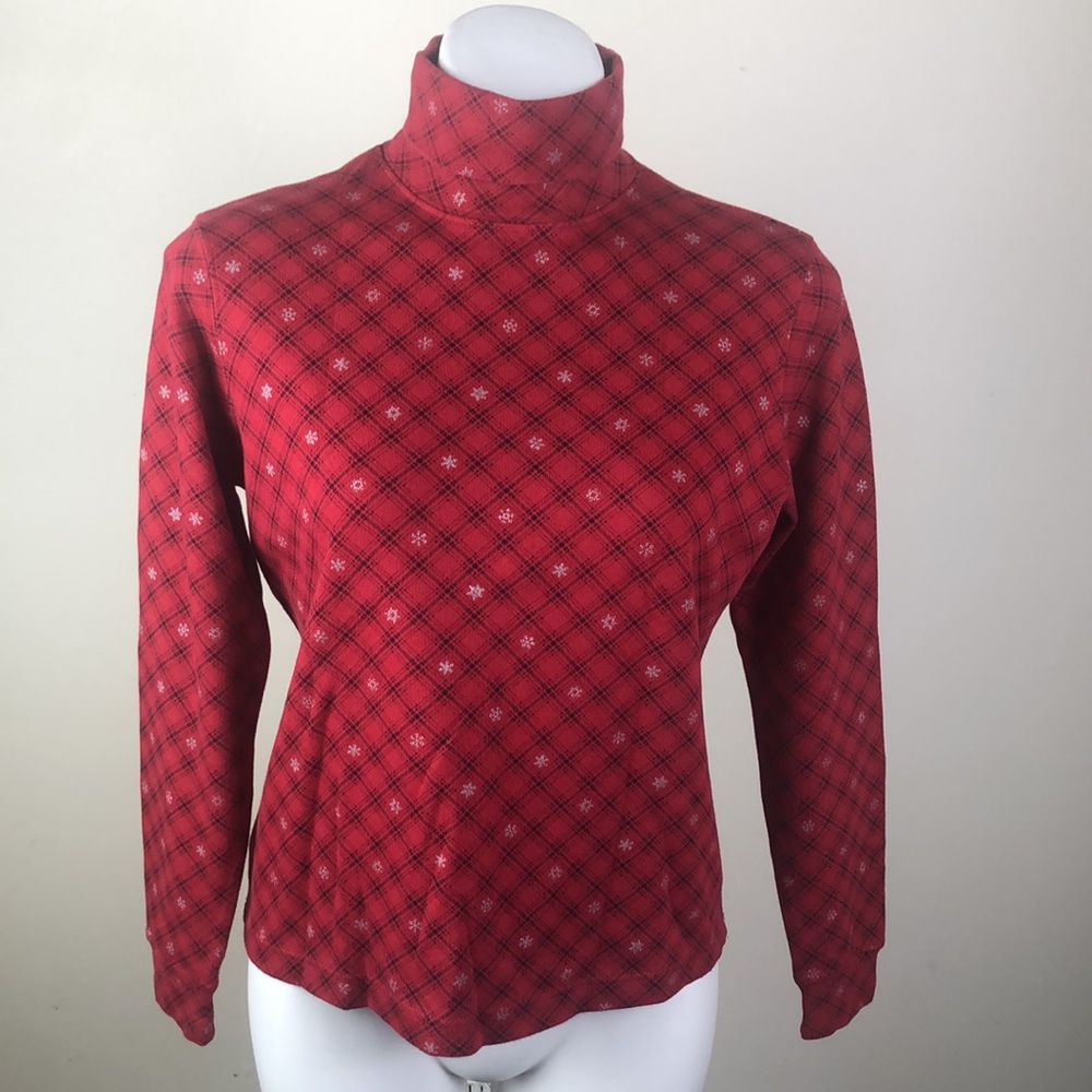 Classic Elements Vintage Turtleneck Red Plaid Silver Snowflakes